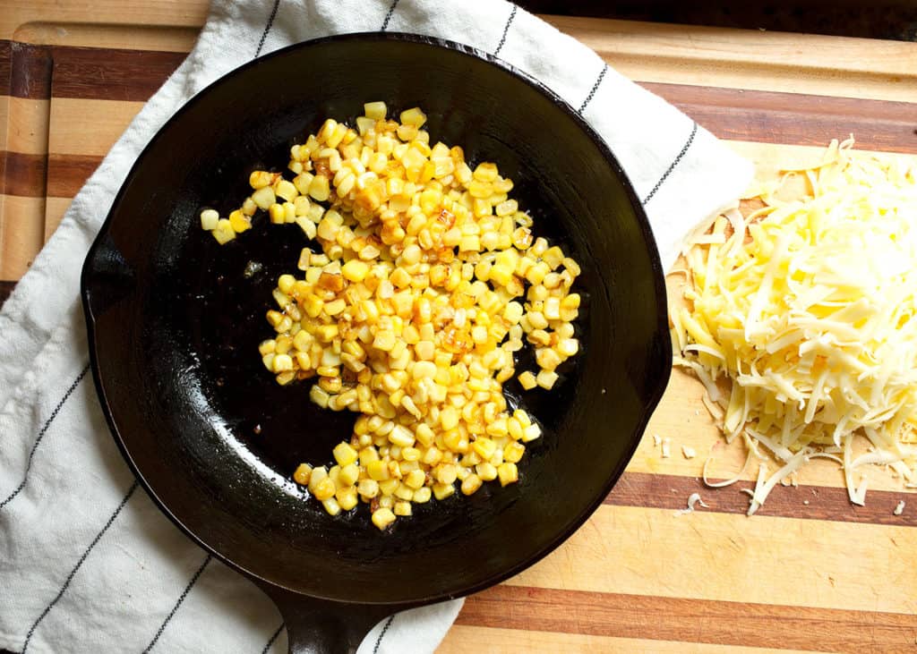 Sauteed corn in a cast iron skillet