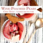 Wine-Poached Pears with ice cream and cookies