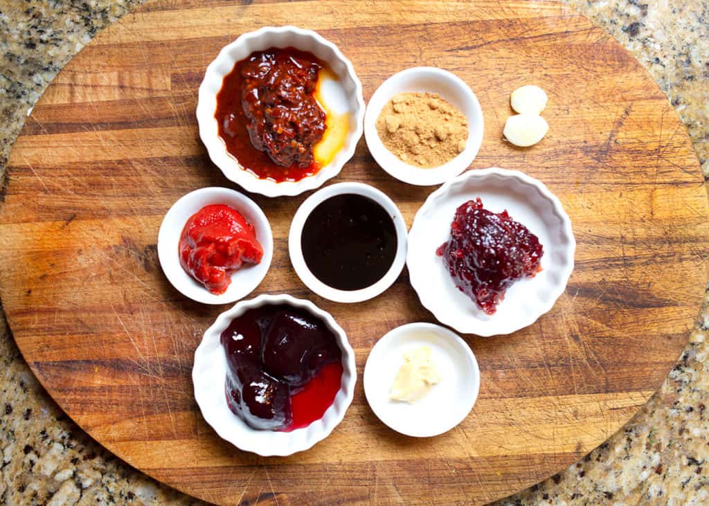 Ingredients for the sauce measured into small bowls