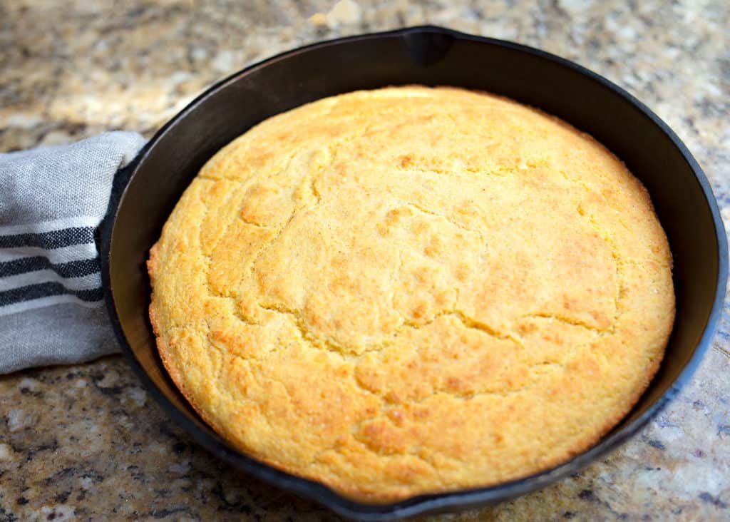 Cornbread baked in the cast iron skillet