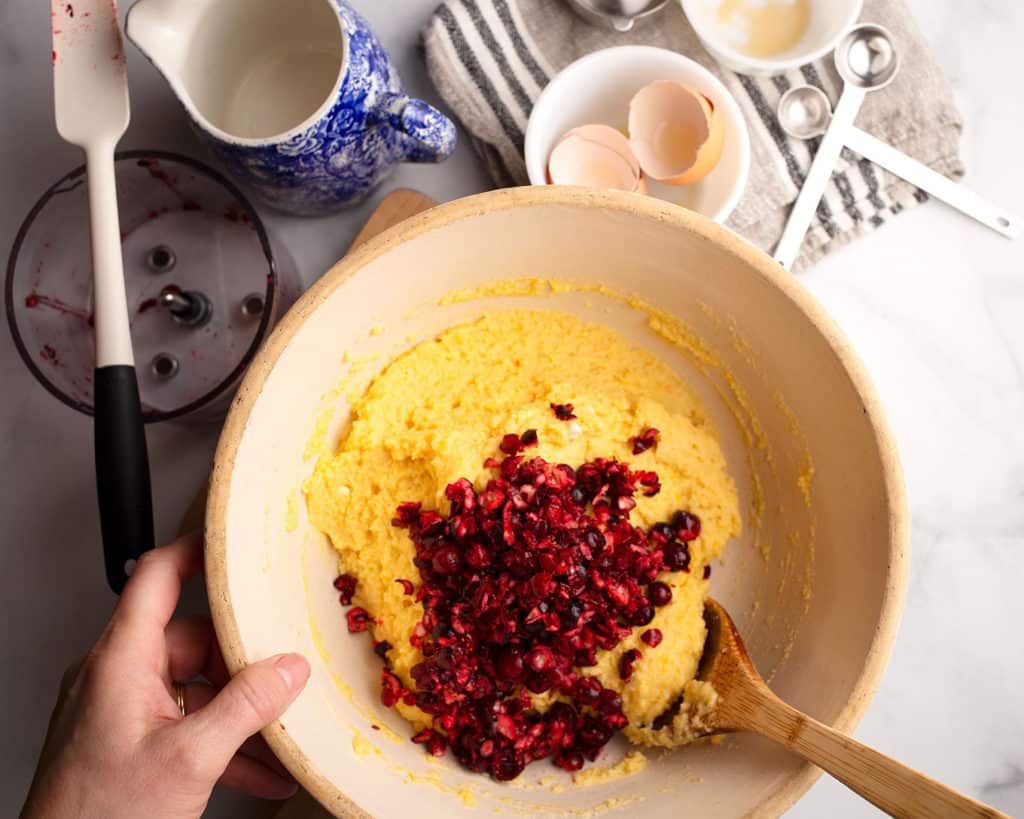 Muffin batter with crushed cranberries