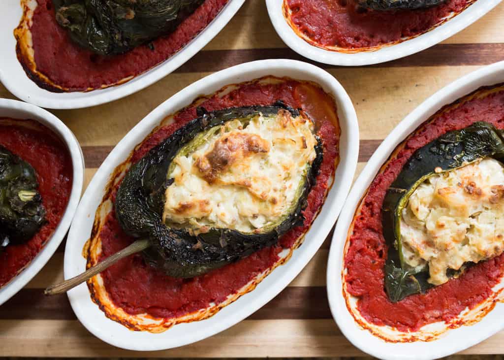 Baked poblanos with shrimp from the oven