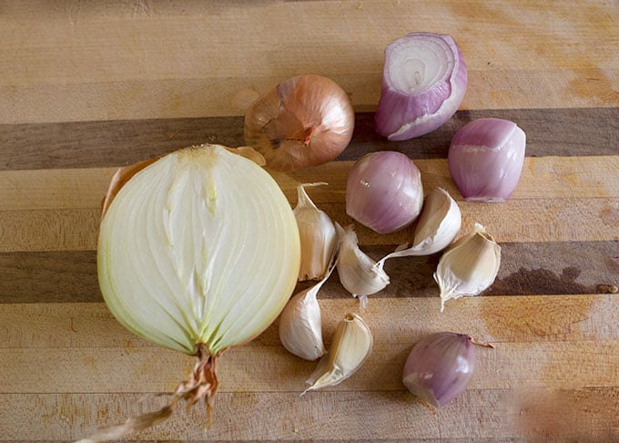 Onions, shallots, garlic ... so much flavor for the soup