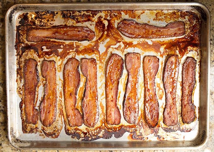Baked bacon on the baking sheet