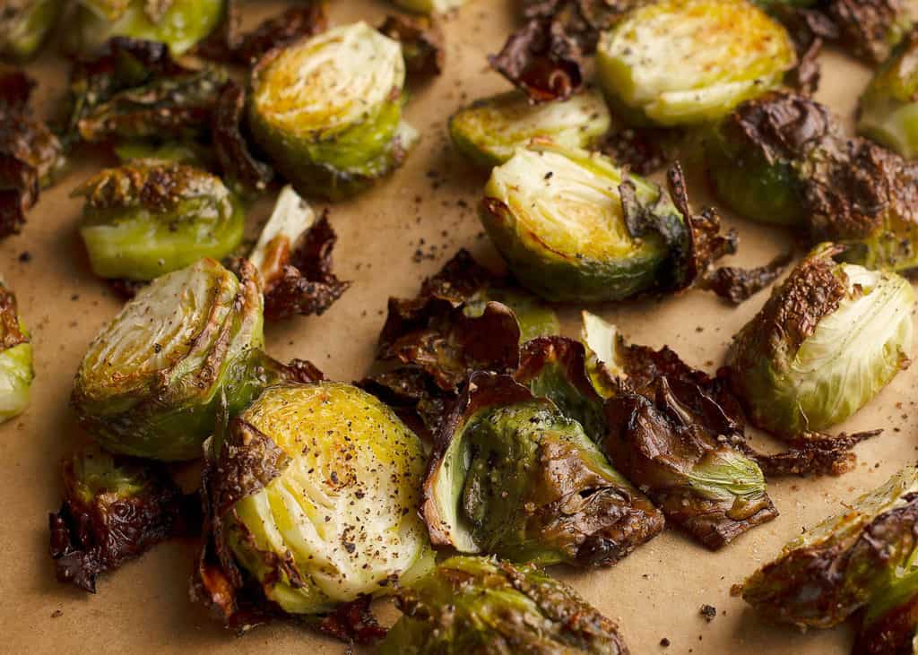 Close up of crispy roasted Brussels Sprouts