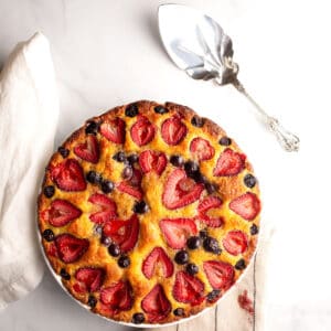 Berry Ricotta Cake with a vintage server
