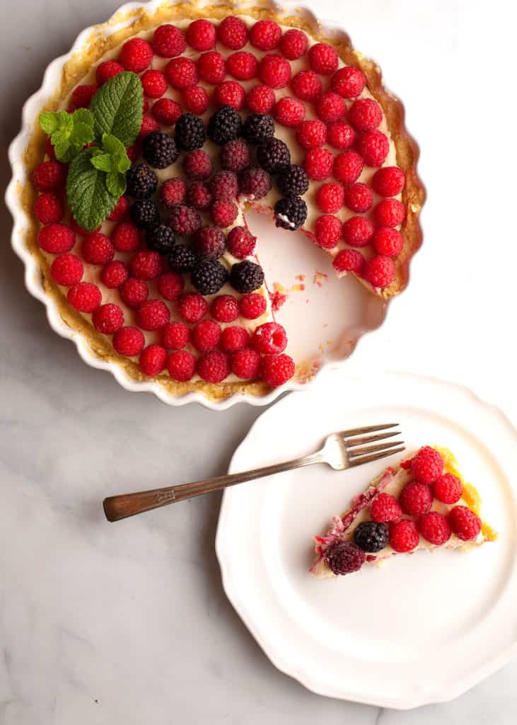 A serving of Fresh Raspberry Cream Pie