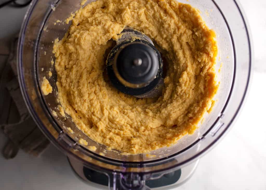 Mashing the chickpeas in the food processor