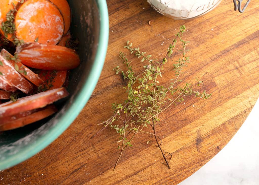Fresh thyme to add to the sweet potatoes