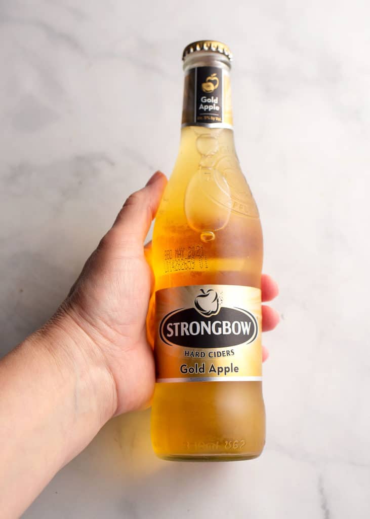 a bottle of Strongbow hard apple cider
