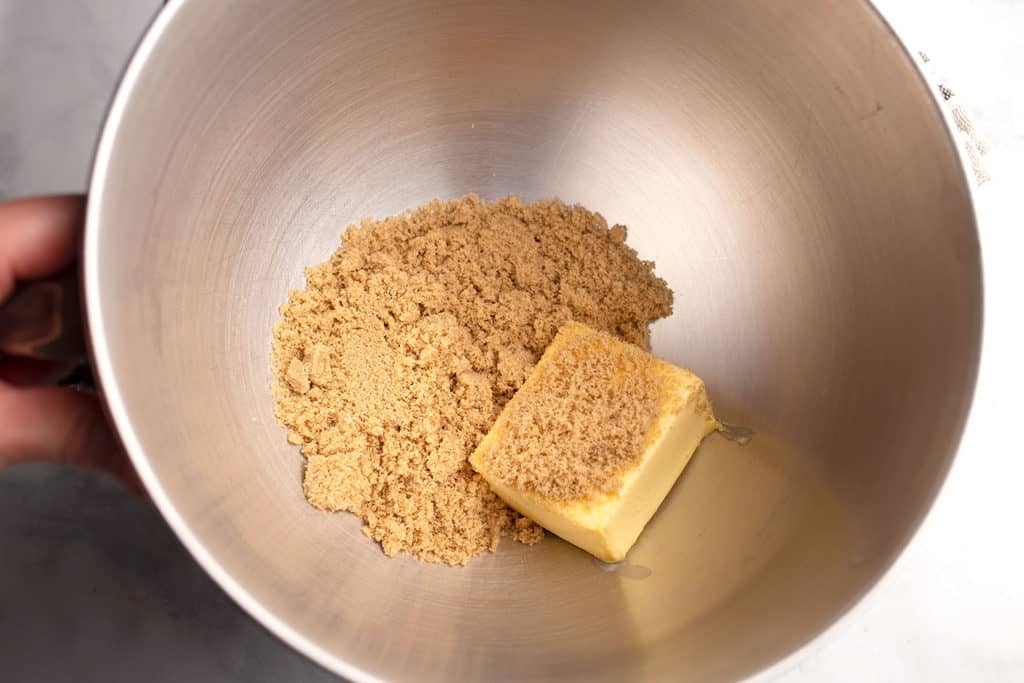 brown sugar and butter in a mixing bowl to be creamed