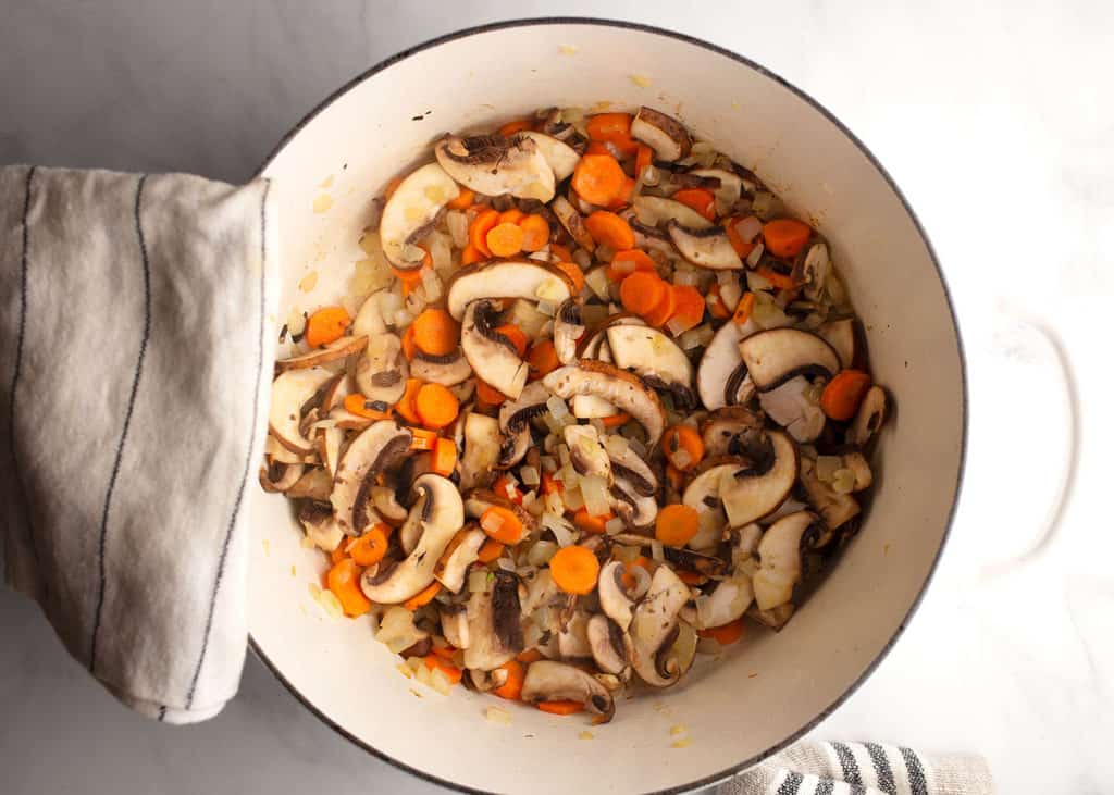 Sauteed mushrooms, carrots, onions, and garlic
