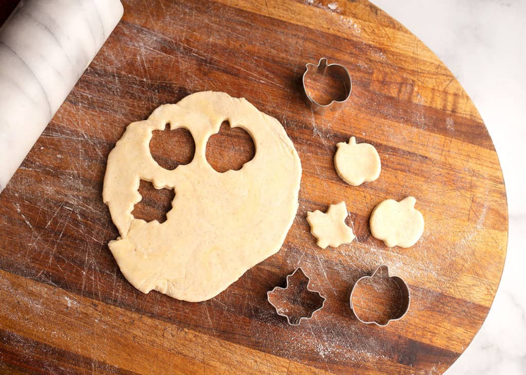 Use small cookie cutters to cut shapes out of dough for decorating