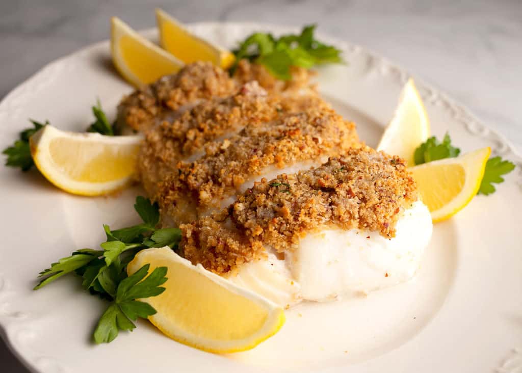 Close up of Pecan Crusted Baked Cod