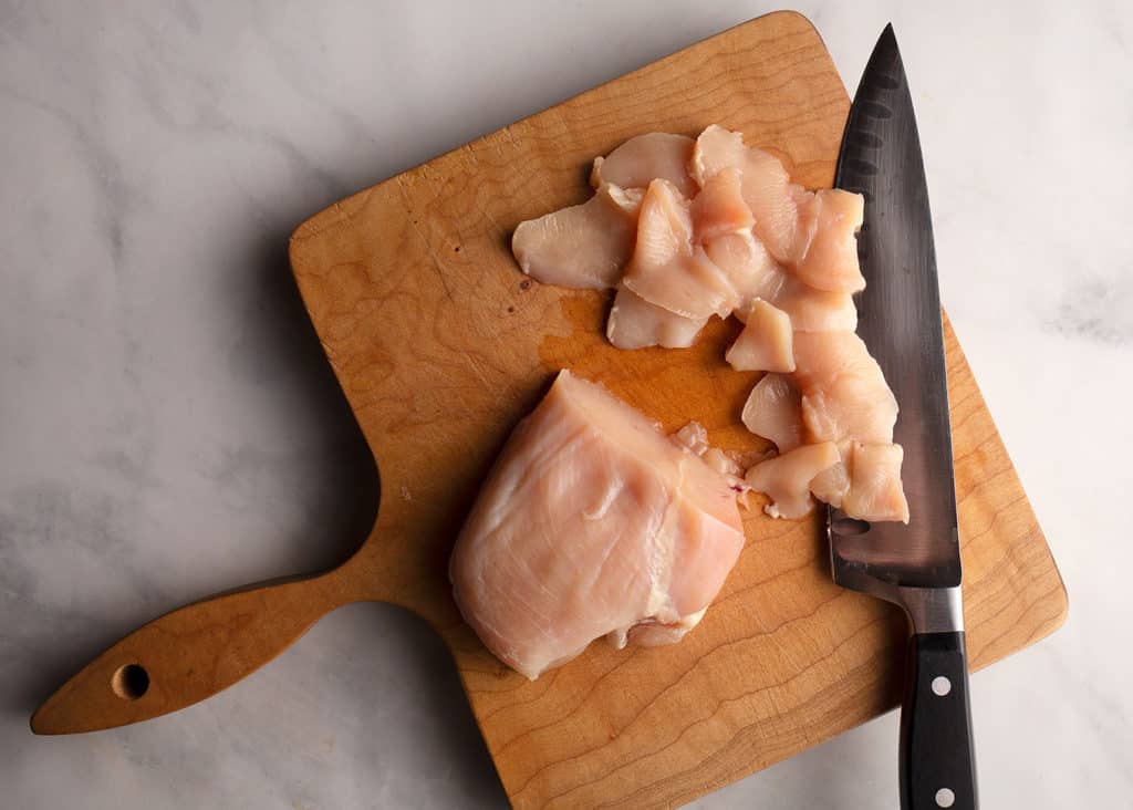 Slice the chicken as thinly as you can