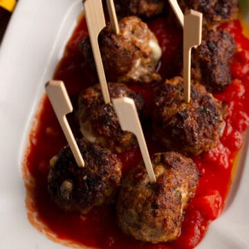 Close up of Cheese Stuffed Meatballs