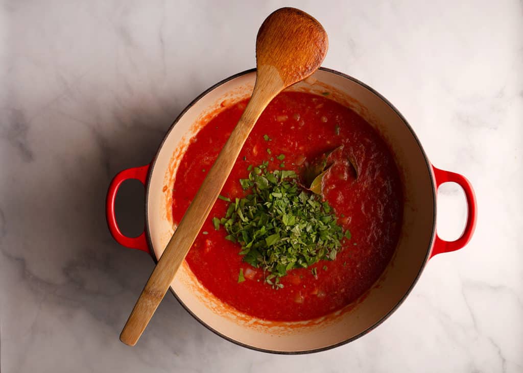 All the fresh herbs in the tomato sauce