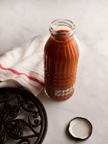 Homemade ketchup in a bottle