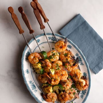 Platter of BBQ-skewered Firecracker Shrimp