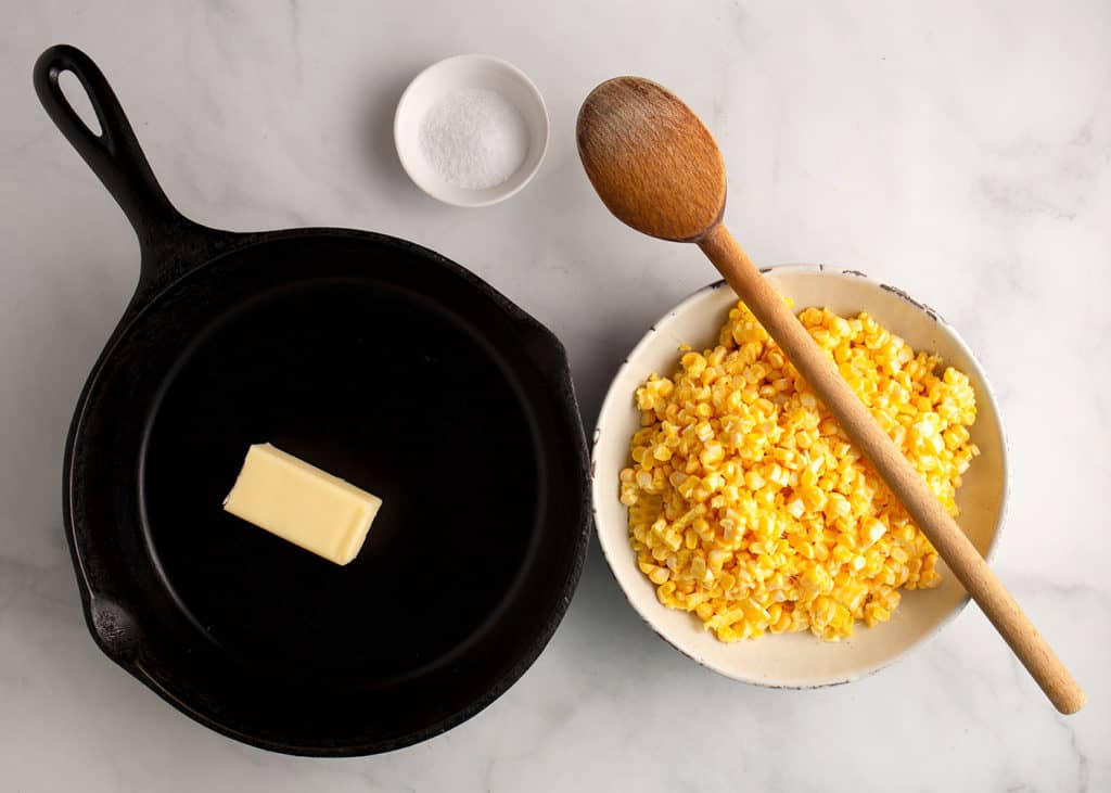 Making creamed corn in a cast iron skillet
