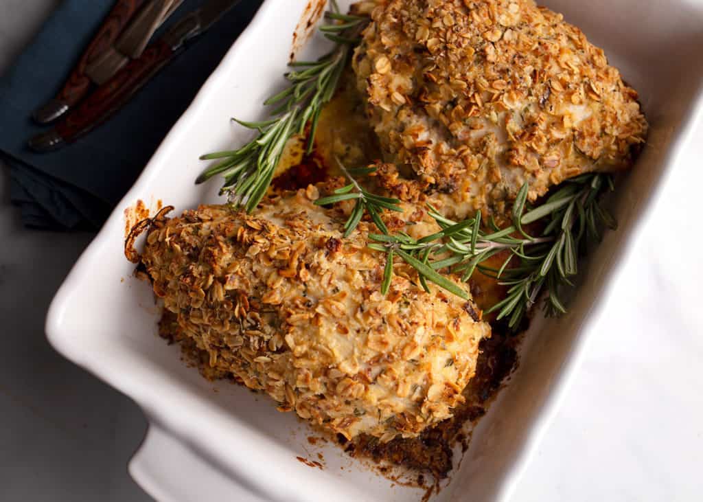 Close up of Toasted Oat Crusted Chicken