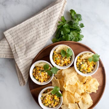 Mexican Street Corn in small bowls with chips