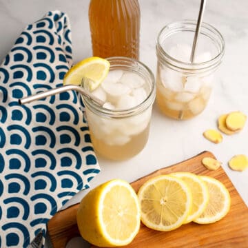 Two servings of Ginger Ale with homemade ginger syrup with lemons