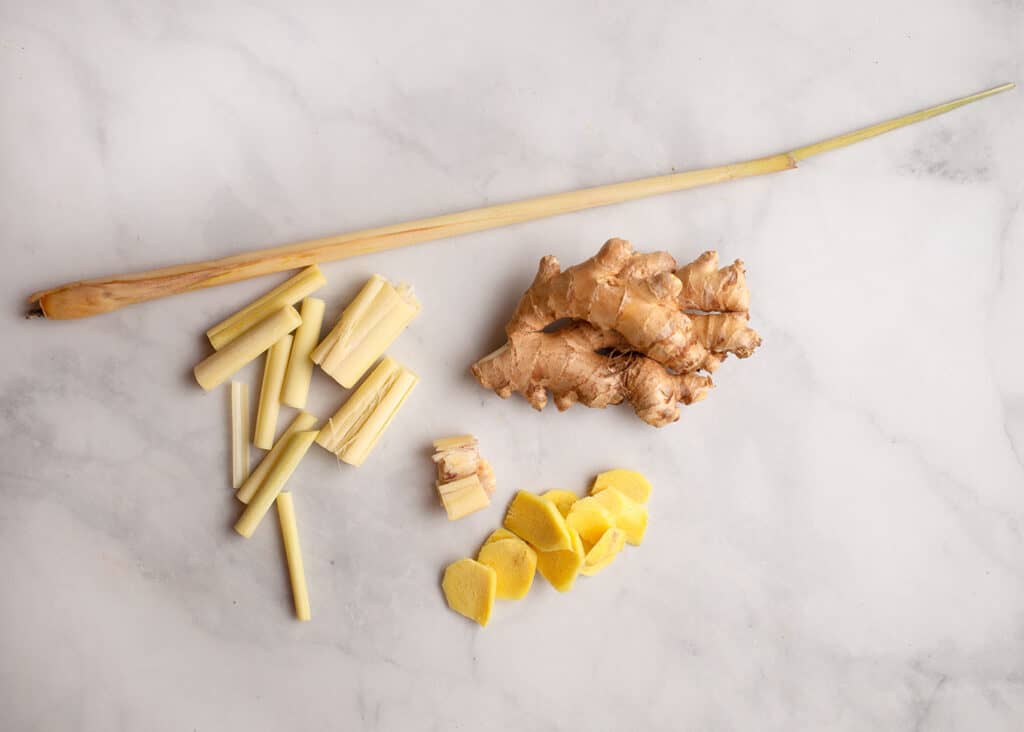 Lemongrass and ginger root on the counter