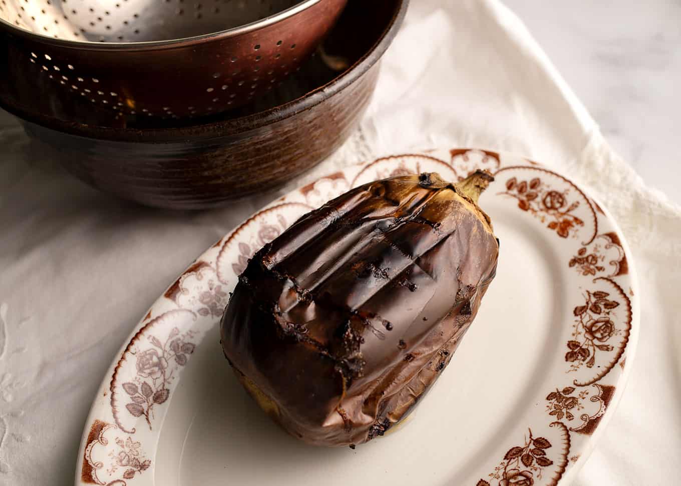 Chargrilled eggplant on a platter
